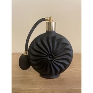 VTG 5.5” Black Satin Glass Art Deco Sunburst Perfume Atomizer Bottle w Bulb